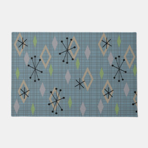 Mid Century Modern Diamonds Slate Grey Blue Doormat