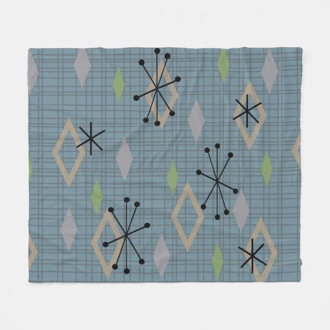 Mid Century Modern Diamonds Slate Grey Blue Fleece Blanket (Front (Horizontal))