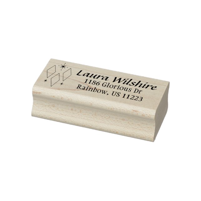 Mid Century Modern Diamonds Starburst Name Address Rubber Stamp (Stamp)