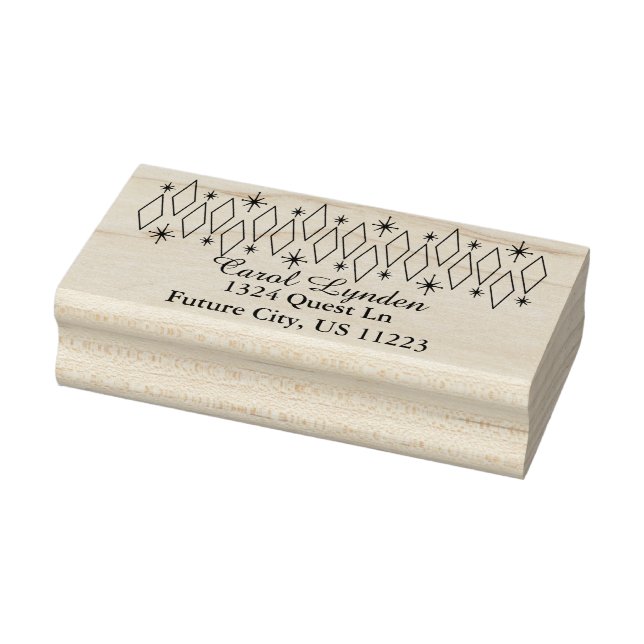 Mid Century Modern Diamonds Starbursts Address Rubber Stamp (Stamp)