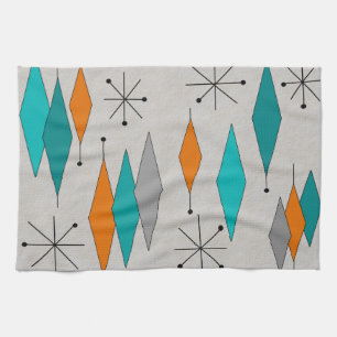 Mid-Century Modern Diamonds Teal and Orange Tea Towel