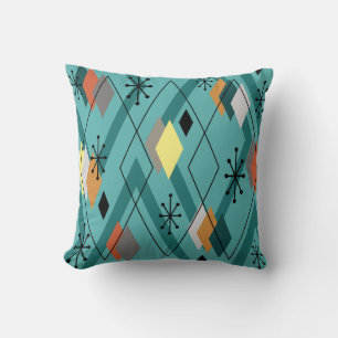 Mid Century Modern Diamonds Turquoise Cushion