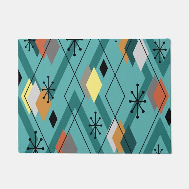 Mid Century Modern Diamonds Turquoise Doormat (Front)