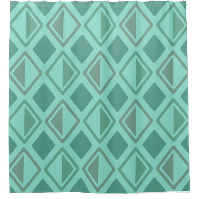 Mid Century Modern Diamonds Turquoise Shower Curtain (Front)