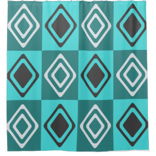 Mid Century Modern Diamonds Turquoise Shower Curtain