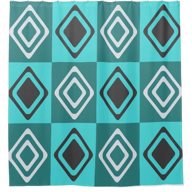 Mid Century Modern Diamonds Turquoise Shower Curtain (Front)