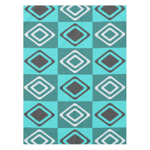 Mid Century Modern Diamonds Turquoise Tablecloth