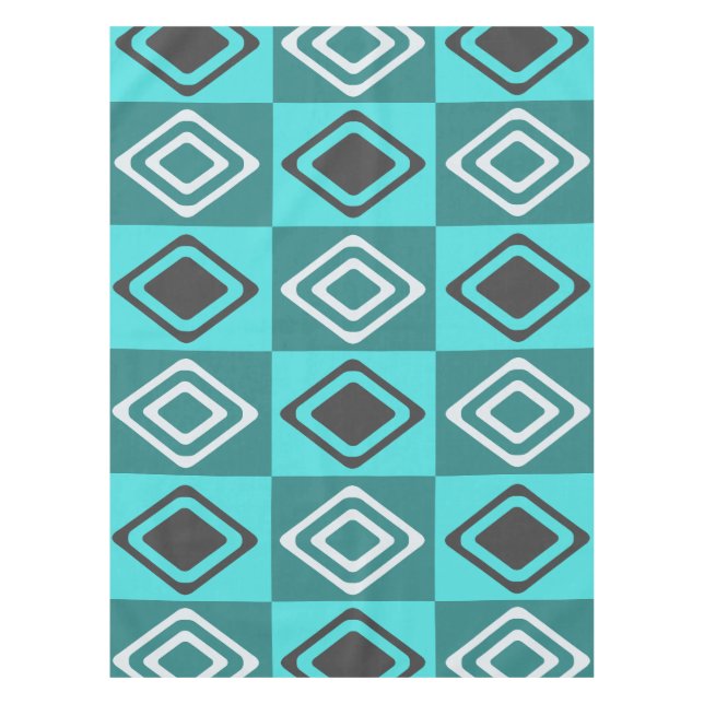 Mid Century Modern Diamonds Turquoise Tablecloth (Front)