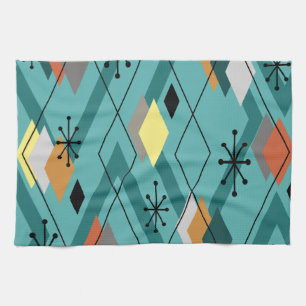 Mid Century Modern Diamonds Turquoise Tea Towel