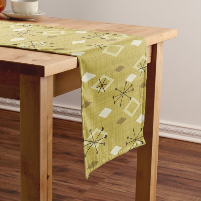 Mid Century Modern Diamonds Yellow Short Table Runner (In Situ)