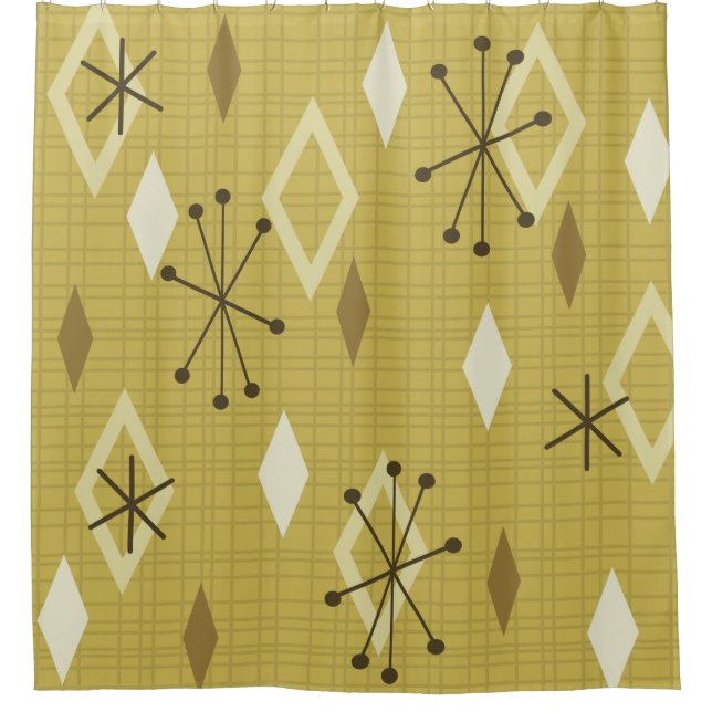 Mid Century Modern Diamonds Yellow Shower Curtain (Front)