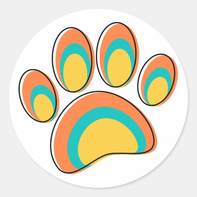 Mid Century Modern Dog Paw Print Classic Round Sticker (Front)