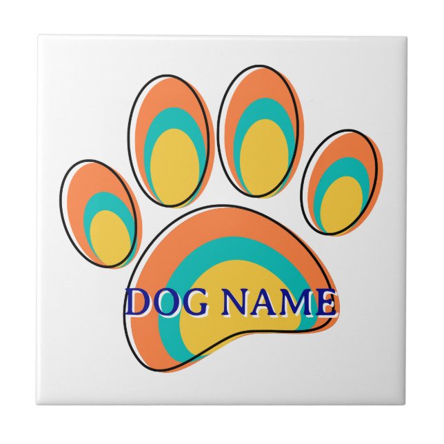 Mid Century Modern Dog Paw Print Custom Name Tile (Front)