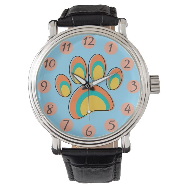 Mid Century Modern Dog Paw Print Watch (Front)