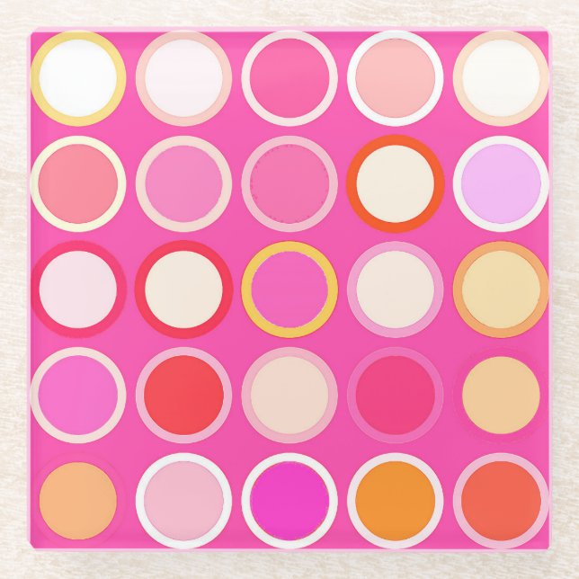 Mid-Century Modern Dots - deep pink & multi Glass Coaster (Front)