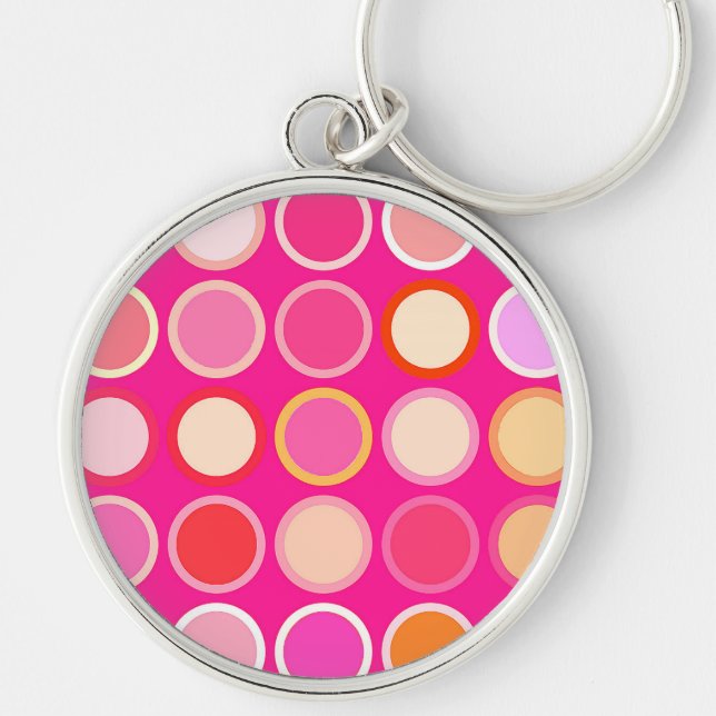 Mid-Century Modern Dots - deep pink & multi Key Ring (Front)