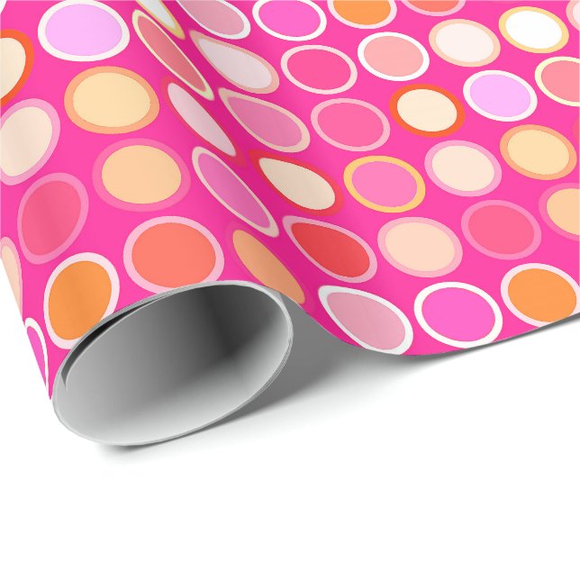 Mid-Century Modern Dots - deep pink & multi Wrapping Paper (Roll Corner)