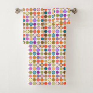 Mid-Century Modern Dots, Multi Colors on White Bath Towel Set