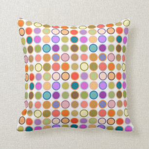 Mid-Century Modern Dots, Multi Colors on White Cushion