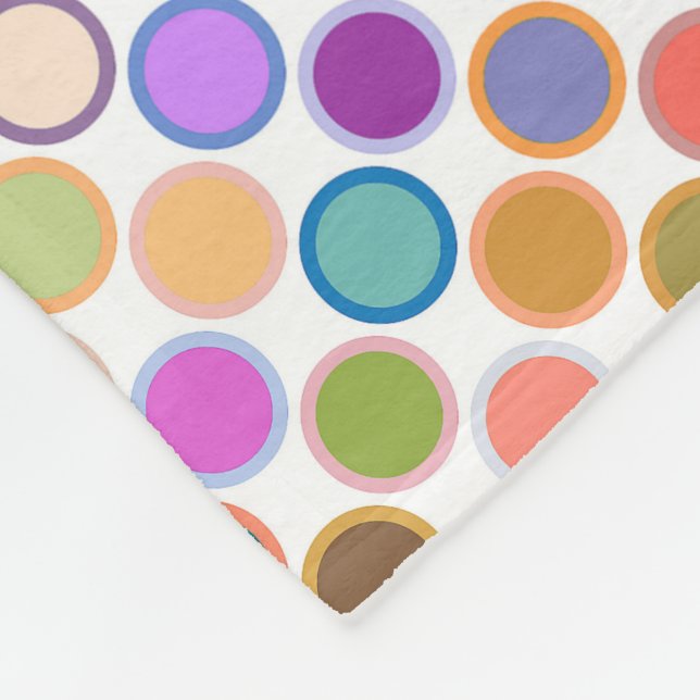 Mid-Century Modern Dots, Multi Colours on White Fleece Blanket (Corner)