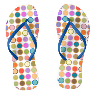 Mid-Century Modern Dots, Multi Colours on White Flip Flops