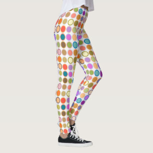 Mid-Century Modern Dots, Multi Colours on White Leggings