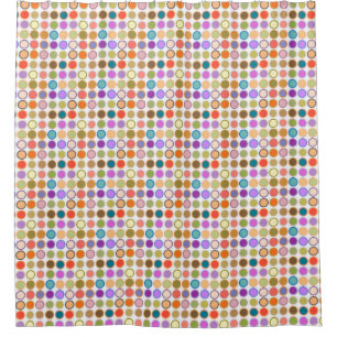Mid-Century Modern Dots, Multi Colours on White Shower Curtain