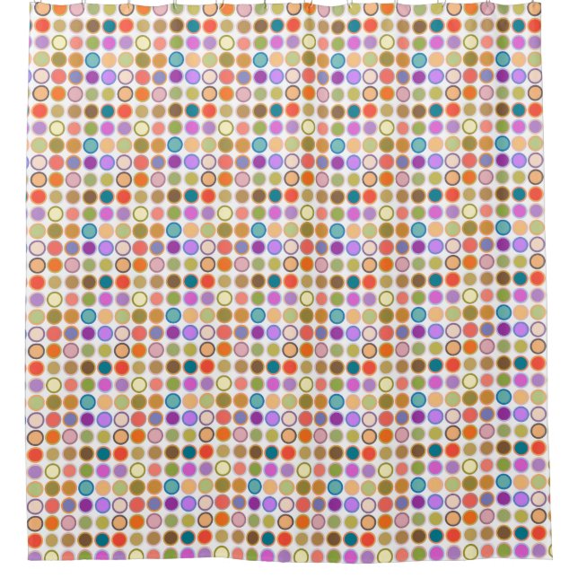 Mid-Century Modern Dots, Multi Colours on White Shower Curtain (Front)