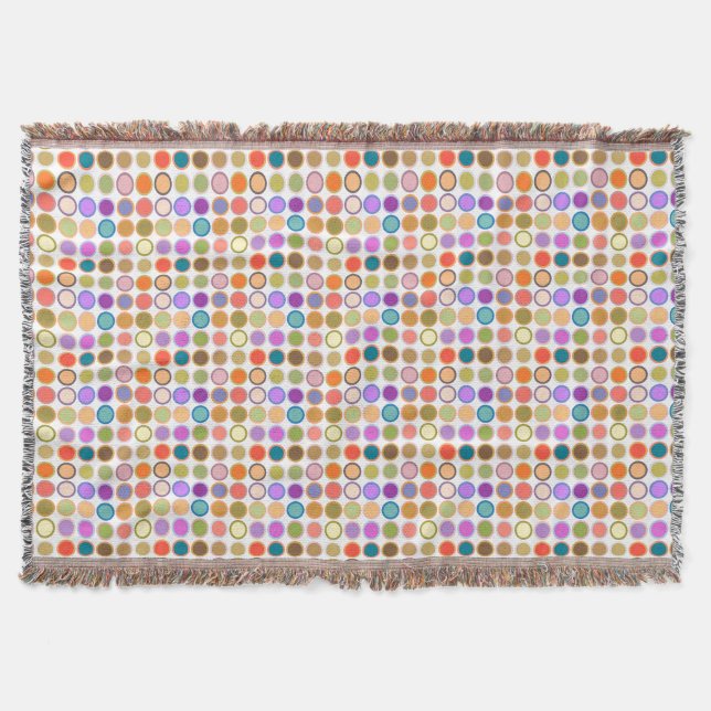 Mid-Century Modern Dots, Multi Colours on White Throw Blanket (Front)