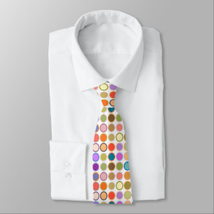 Mid-Century Modern Dots, Multi Colours on White Tie