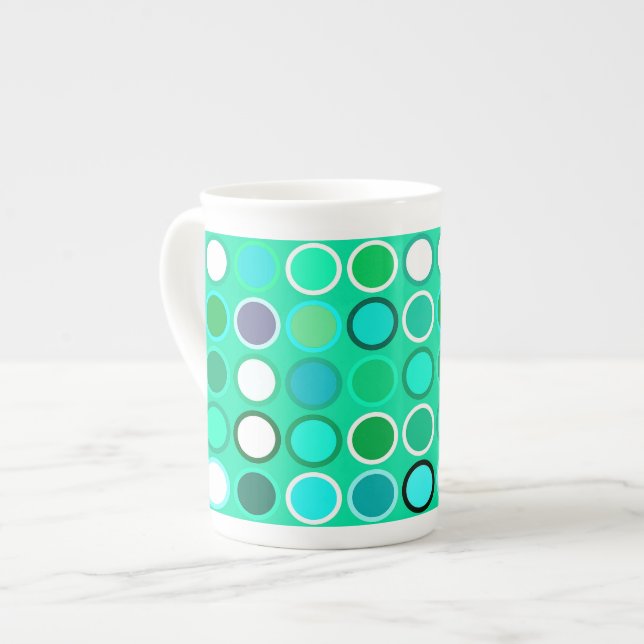 Mid-Century Modern Dots - shades of aqua Bone China Mug (Front Left)