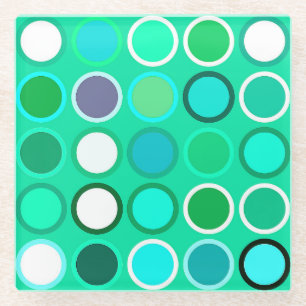 Mid-Century Modern Dots - shades of aqua Glass Coaster