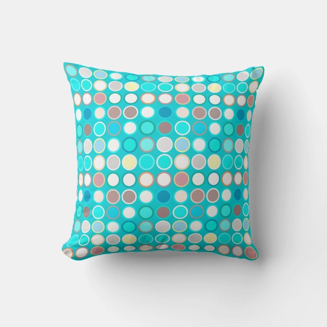 Mid-Century Modern Dots - turquoise with multi Cushion (Front)