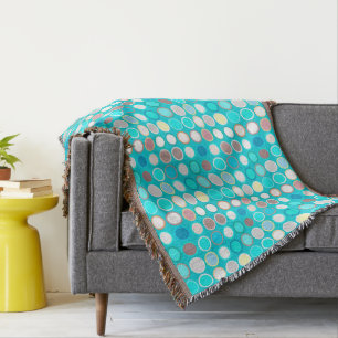 Mid-Century Modern Dots - turquoise with multi Throw Blanket