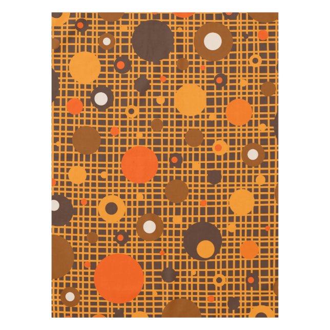 Mid Century Modern Dots Woven Pattern Brown Orange Tablecloth (Front)