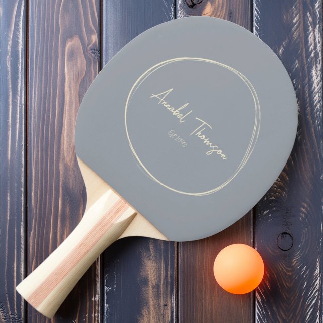Mid-Century Modern Dove Grey with Name Ping Pong Paddle (Creator Uploaded)