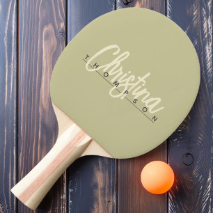 Mid-Century Modern Dust Sage Painted Name Ping Pong Paddle