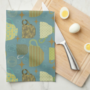 Mid Century Modern Dusty Blue Teacup Tea Towel