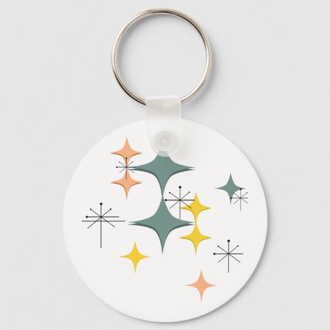 Mid Century Modern Eames Atomic Starbursts Custom Key Ring (Front)