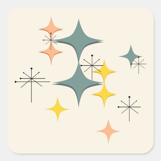 Mid Century Modern Eames Atomic Starbursts Custom  Square Sticker (Front)