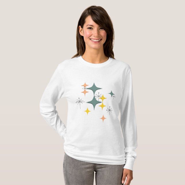 Mid Century Modern Eames Atomic Starbursts Pattern T-Shirt (Front Full)