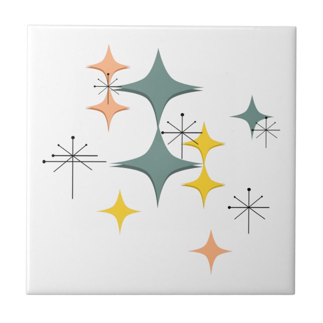 Mid Century Modern Eames Atomic Starbursts Pattern Tile (Front)