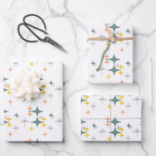 Mid Century Modern Eames Atomic Starbursts White Wrapping Paper Sheet
