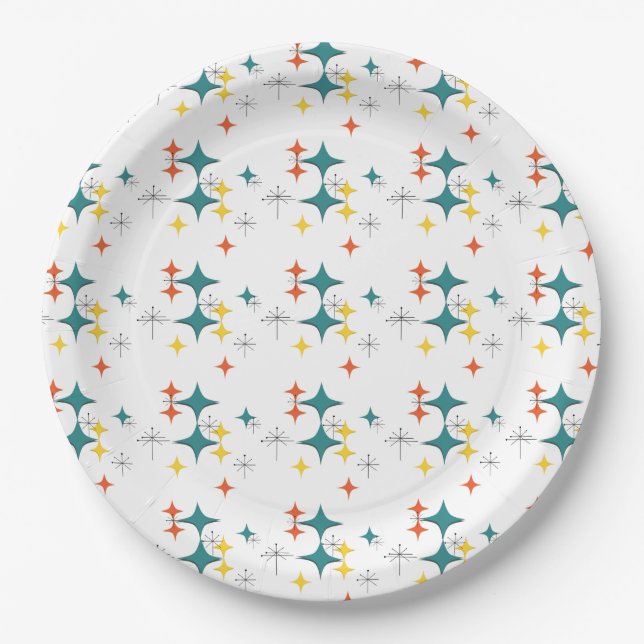 Mid Century Modern Eames Atomic Turquoise Diamonds Paper Plate (Front)