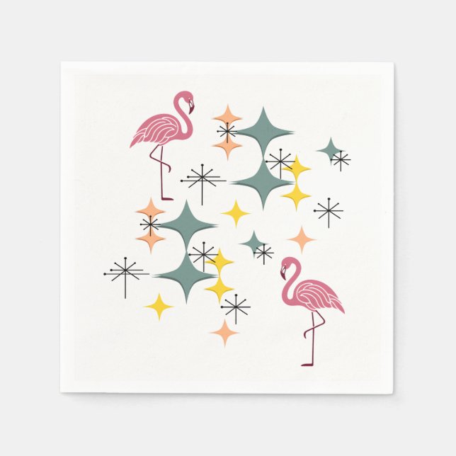 Mid Century Modern Eames Era Starburst Flamingos 1 Napkin (Front)