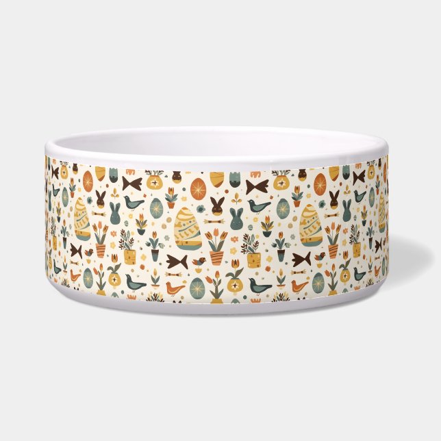 Mid‑Century Modern Easter Pet Bowl | Retro Bunny (Front)