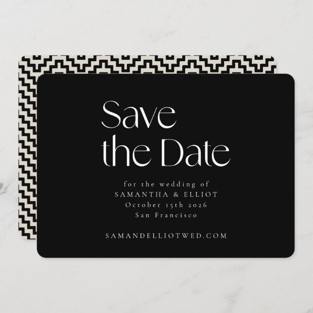 Mid Century Modern Elegant Geometric Black White Save The Date (Front/Back)