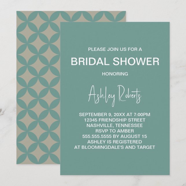 Mid-Century Modern Faded Turquoise Bridal Shower Invitation (Front/Back)