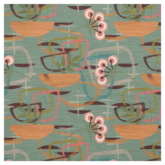 Mid Century Modern | Fifties Style Flowers Fabric (Swatch)