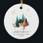 Mid-Century Modern | First Christmas New Home Ceramic Tree Decoration<br><div class="desc">Hand drawn illustrations of Santa and his reindeer visiting your new home. This ornament depicts a Mid-Century Modern holiday theme. Full of charm these designs invoke festive nostalgia. Moving into your first home is a big deal. A new home ornament makes the perfect gift to mark this milestone. A new...</div>
